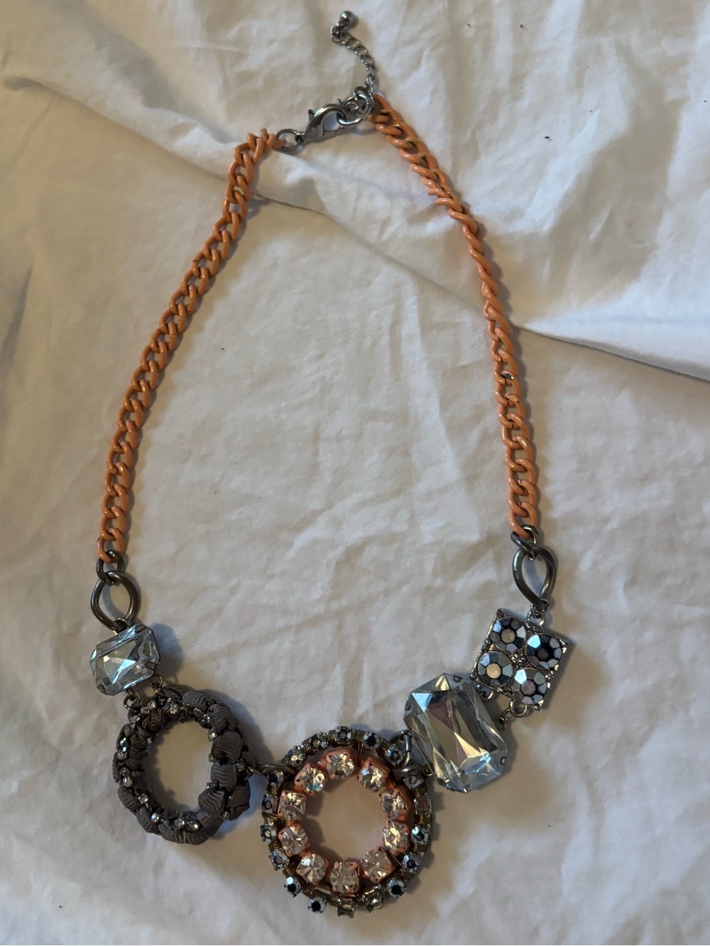 Source Unknown Orange Chain Necklace with Clear and Gunmetal Crystals